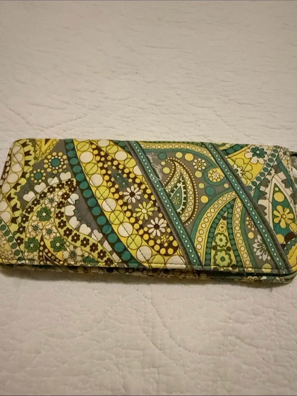 Quilted Paisley Print Wallet - Yellow Green